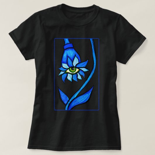 Spooky Blue Eye Flower Monster - Creepy Horror Art T-shirt (Design voorkant)