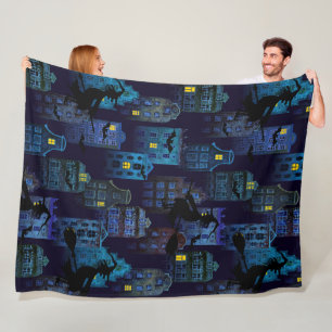 SPOOKY BLUE HALLOWEEN CITYSCAPE FLEECE DEKEN