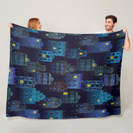 SPOOKY BLUE HALLOWEEN CITYSCAPE FLEECE DEKEN