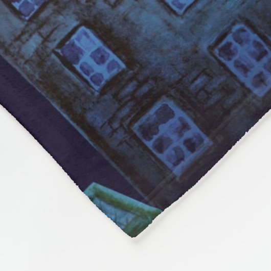 SPOOKY BLUE HALLOWEEN CITYSCAPE FLEECE DEKEN (Hoek)