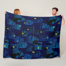 SPOOKY BLUE HALLOWEEN CITYSCAPE FLEECE DEKEN