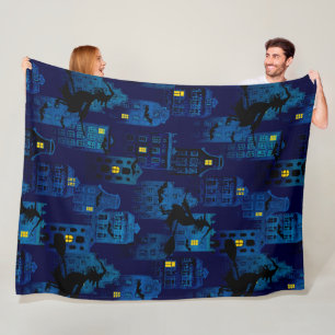 SPOOKY BLUE HALLOWEEN CITYSCAPE FLEECE DEKEN