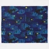 SPOOKY BLUE HALLOWEEN CITYSCAPE FLEECE DEKEN (Voorkant (Horizontaal))