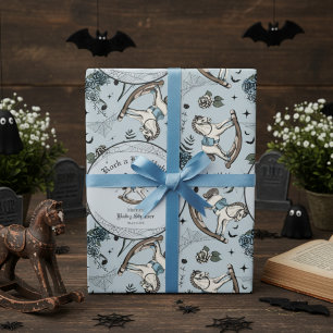 Spooky Blue Rocking Horse Baby shower Cadeaupapier