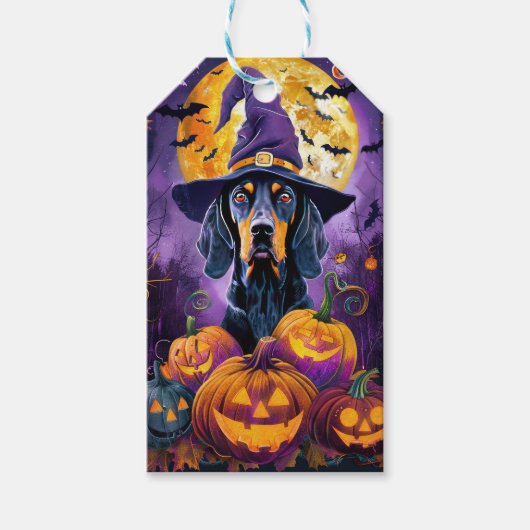 Spooky Bluetick Coonhound Halloween Witch Pumpkin Cadeaulabel (Voorkant)