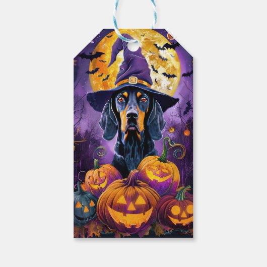 Spooky Bluetick Coonhound Halloween Witch Pumpkin Cadeaulabel (Achterkant)