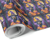 Spooky Bluetick Coonhound Halloween Witch Pumpkin Cadeaupapier (Rol Hoek)