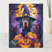 Spooky Bluetick Coonhound Halloween Witch Pumpkin Kaart (Voorkant)