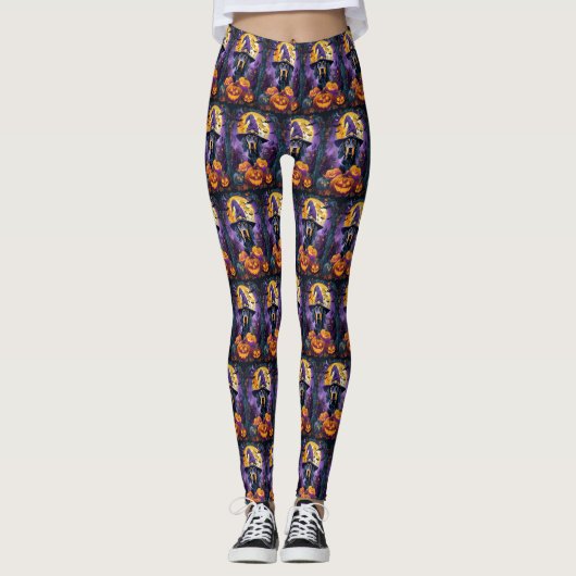 Spooky Bluetick Coonhound Halloween Witch Pumpkin Leggings (Voorkant)