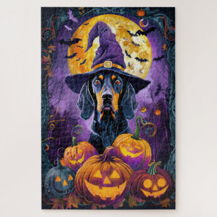 Spooky Bluetick Coonhound Halloween Witch Pumpkin Legpuzzel
