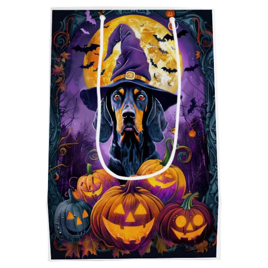 Spooky Bluetick Coonhound Halloween Witch Pumpkin Medium Cadeauzakje (Achterkant)