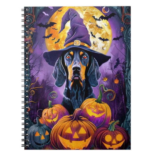 Spooky Bluetick Coonhound Halloween Witch Pumpkin Notitieboek (Voorkant)