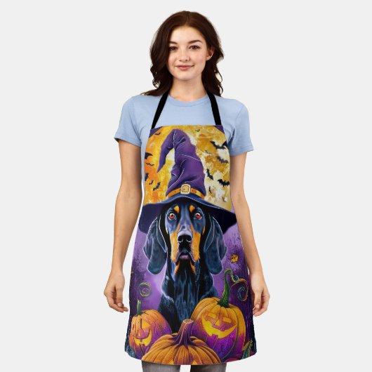 Spooky Bluetick Coonhound Halloween Witch Pumpkin Schort (Gedragen)