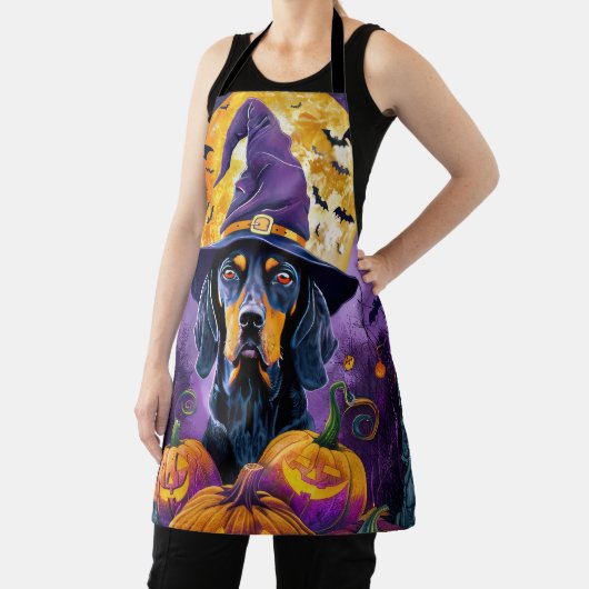Spooky Bluetick Coonhound Halloween Witch Pumpkin Schort (Insitu)