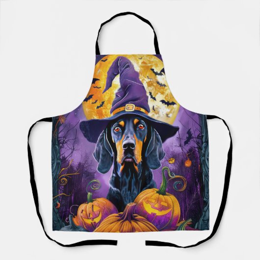 Spooky Bluetick Coonhound Halloween Witch Pumpkin Schort (Voorkant)