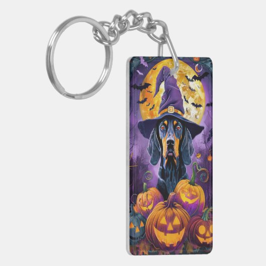 Spooky Bluetick Coonhound Halloween Witch Pumpkin Sleutelhanger (Voorkant Links)