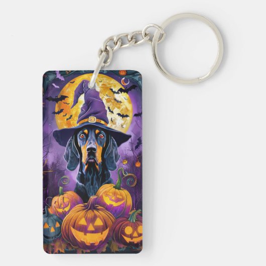 Spooky Bluetick Coonhound Halloween Witch Pumpkin Sleutelhanger (achterkant)