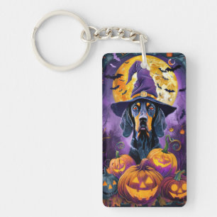 Spooky Bluetick Coonhound Halloween Witch Pumpkin Sleutelhanger