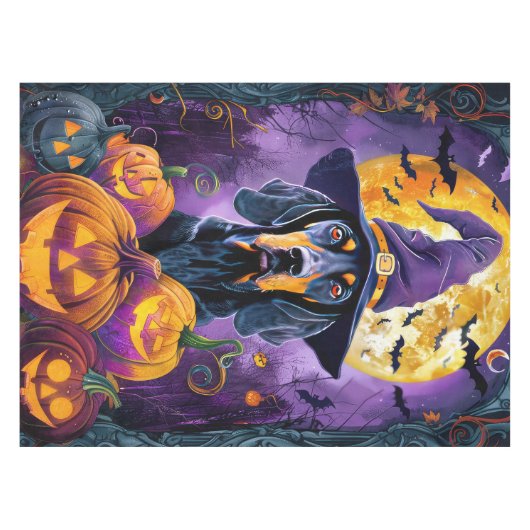 Spooky Bluetick Coonhound Halloween Witch Pumpkin Tafelkleed (Voorkant (Horizontaal))
