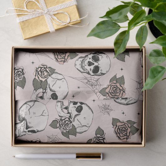 Spooky Blush Roze Bloemen Kleine Schedel Halloween Tissuepapier (Geschenk)