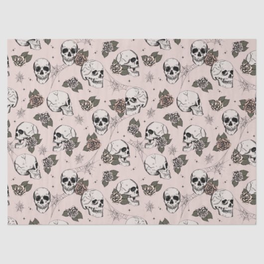 Spooky Blush Roze Bloemen Kleine Schedel Halloween Tissuepapier (Voorkant)