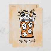 Spooky boba, Kawaii boo, schattige spooky Hallowee Briefkaart (Voorkant / Achterkant)