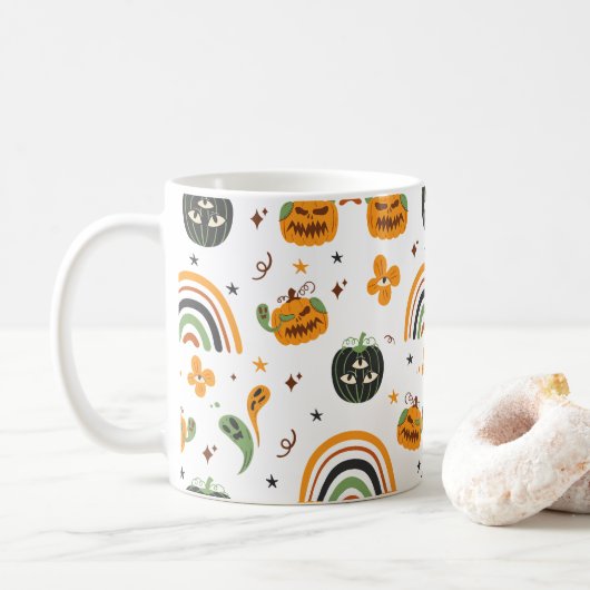 Spooky Boho Halloween patroon Koffiemok (Met donut)