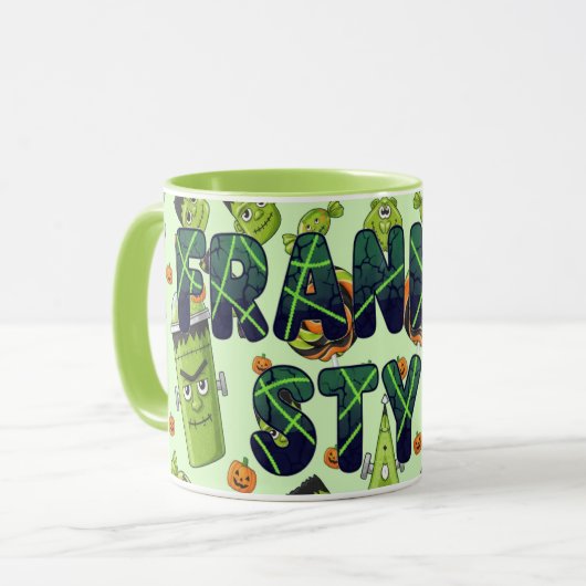 Spooky Bold Frankenstein Halloween esthetiek Mok (Voorkant links)