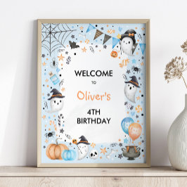 Spooky Boo Blue Halloween Ghost Verjaardag Welkom Poster