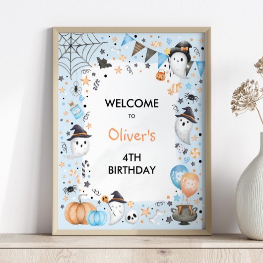 Spooky Boo Blue Halloween Ghost Verjaardag Welkom Poster