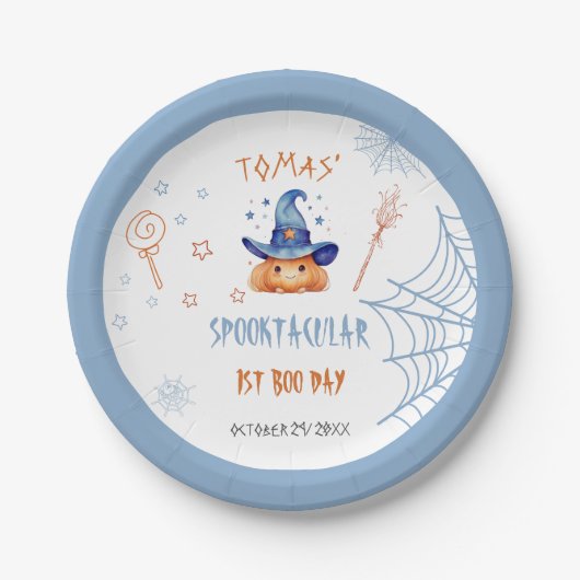Spooky Boo Day Halloween Boy Birthday Bord (Voorkant)