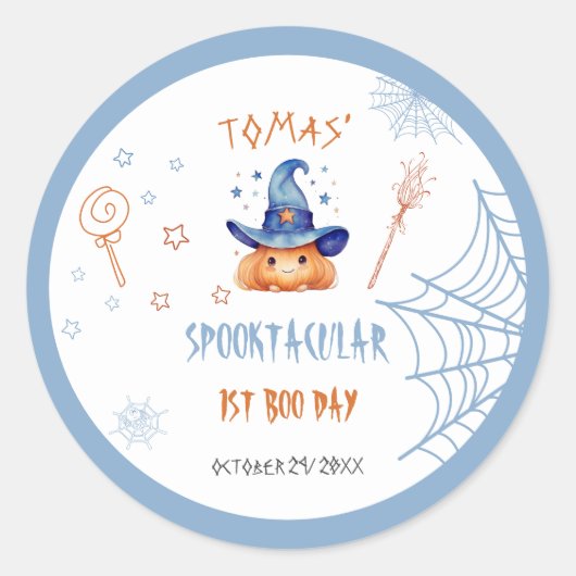 Spooky Boo Day Halloween Jongen Verjaardag Ronde Sticker (Voorkant)
