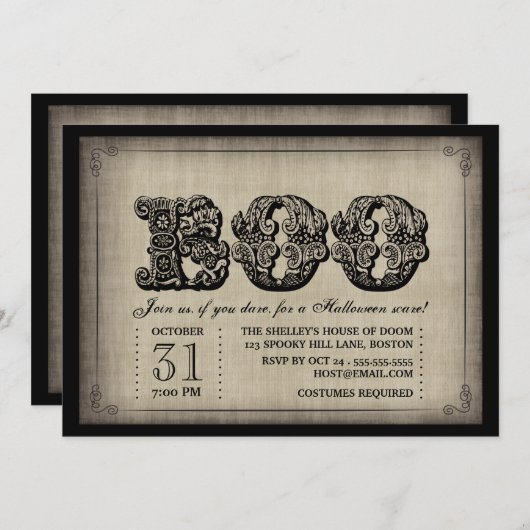 Spooky BOO Gothic Halloween Party Invitation Kaart (Voorkant / Achterkant)
