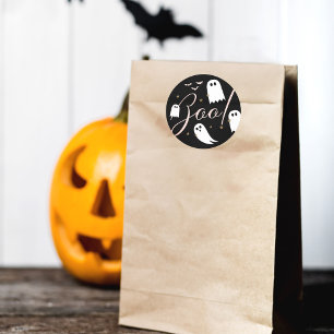 Spooky Boo! Halloween Ghost & Bats Zwart Ronde Sticker