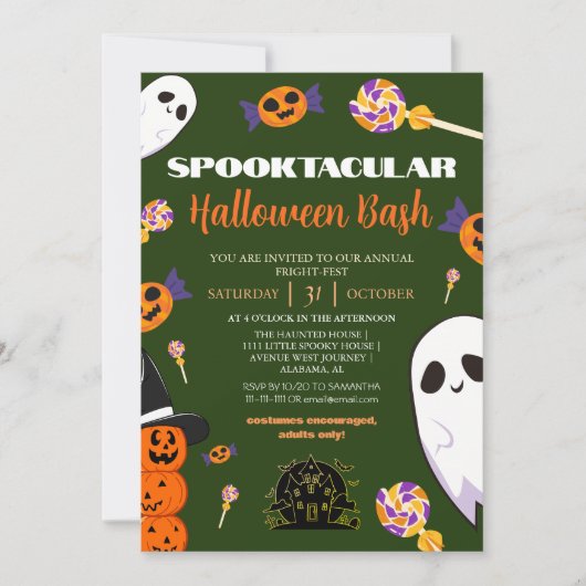 Spooky Boo Haunted house Halloween bash party Kaart (Voorkant)