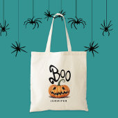 Spooky Boo Sinaasappel Halloween pompoen naam Tote Bag
