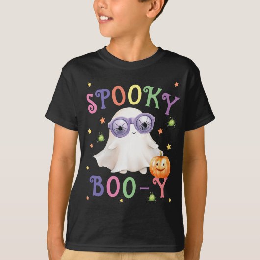 Spooky Boo-y Bright Text Zwart Jongens T-shirt (Voorkant)