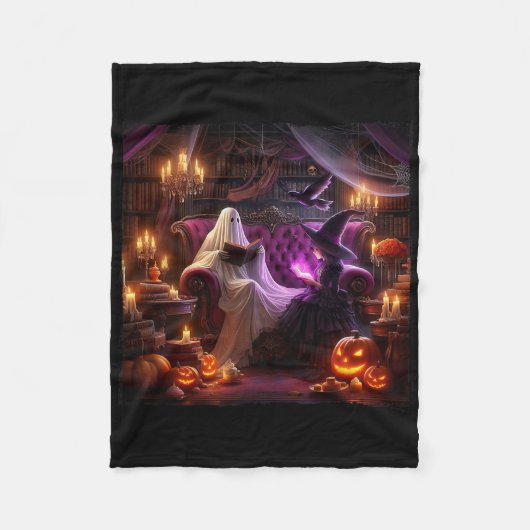 Spooky Bookish Haunted Halloween Bookstore Fleece Deken (Voorkant)