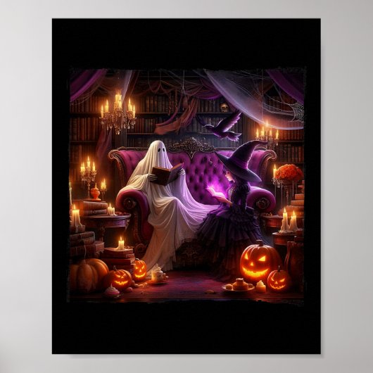 Spooky Bookish Haunted Halloween Bookstore Poster (Voorkant)