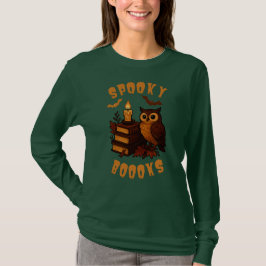 Spooky Books - Uil naast boeken met kaars - T-shirt