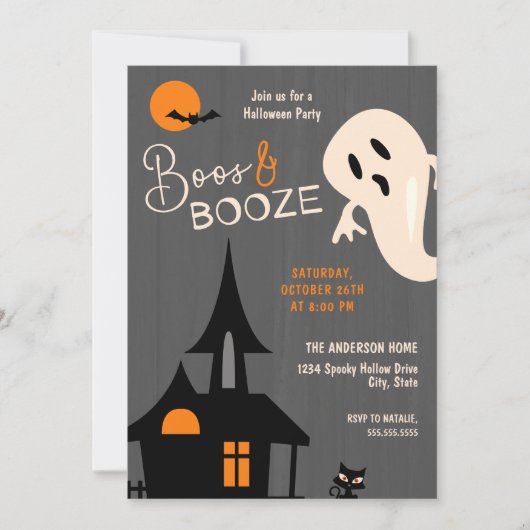 Spooky Boos & Booze Halloween Party uitnodiging (Voorkant)