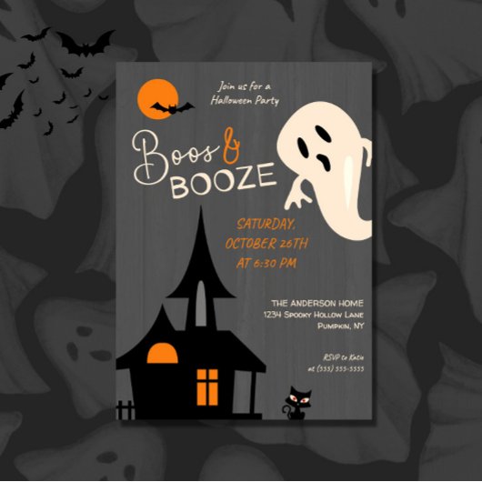 Spooky Boos & Booze Halloween Party uitnodiging