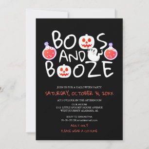 Spooky Boos en Booze Black Adult Halloween Party Kaart