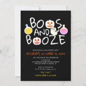 Spooky Boos en Booze Black Adult Halloween Party Kaart (Voorkant)
