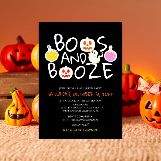 Spooky Boos en Booze Black Adult Halloween Party Kaart