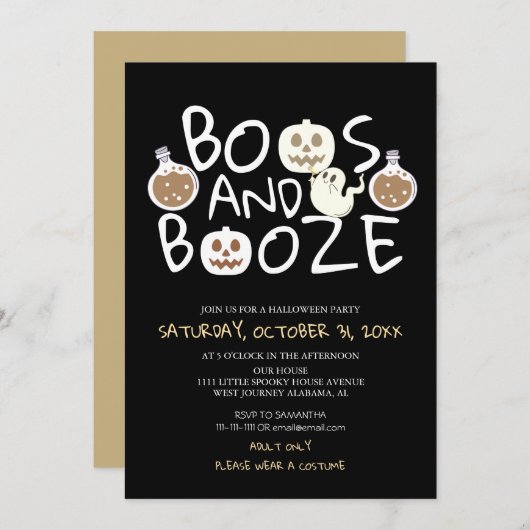 Spooky Boos en Booze Black Adult Halloween Party Kaart (Voorkant / Achterkant)