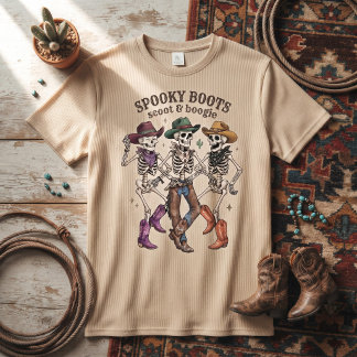 Spooky Boots Scoot & Boogie Skelet Cowboys T-shirt