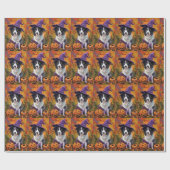 Spooky Border Collie Halloween heks en pompoen Cadeaupapier (Vlak)