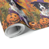 Spooky Border Collie Halloween heks en pompoen Cadeaupapier (Rol Hoek)