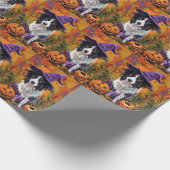 Spooky Border Collie Halloween heks en pompoen Cadeaupapier (Hoek)